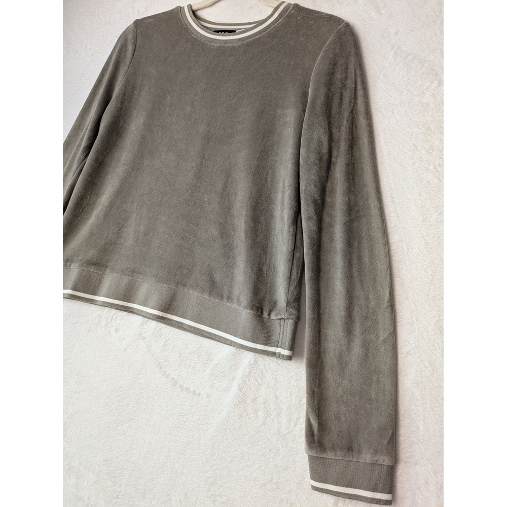 BDG Velour Sweatshirt Women Medium Sage Green Striped Trim Crew Neck Pullover